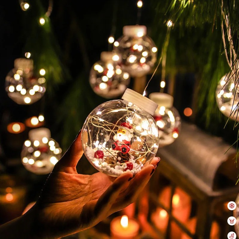 Christmas Glowing Balls with filling (garland of 10 balls, LED)