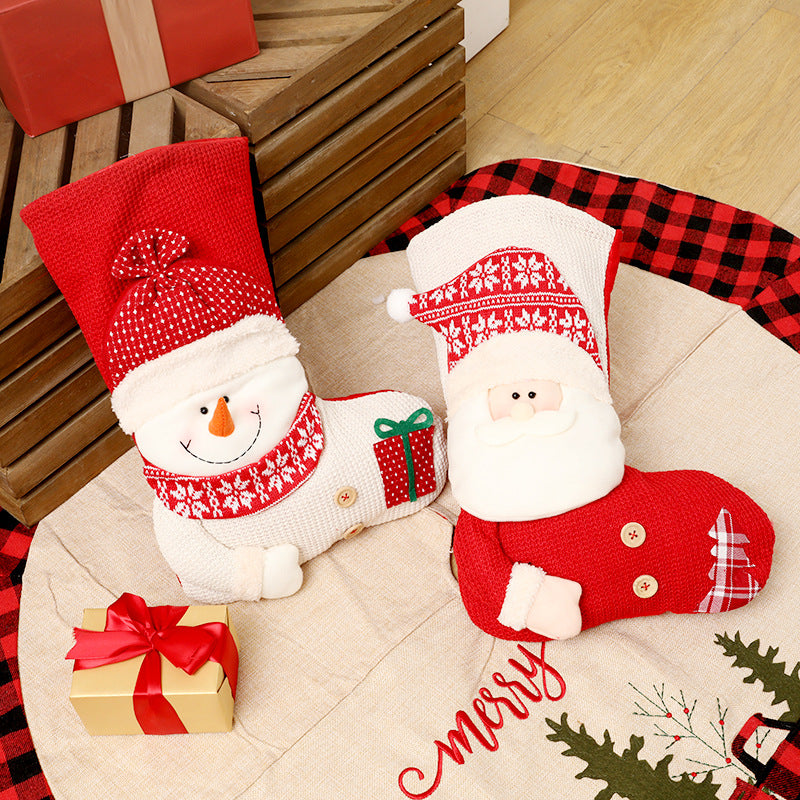 Large Red White Knitted Christmas Stocking Santa Claus Fireplace Decor Socks Xmas Gift Bags Candy Holder Decor for Home