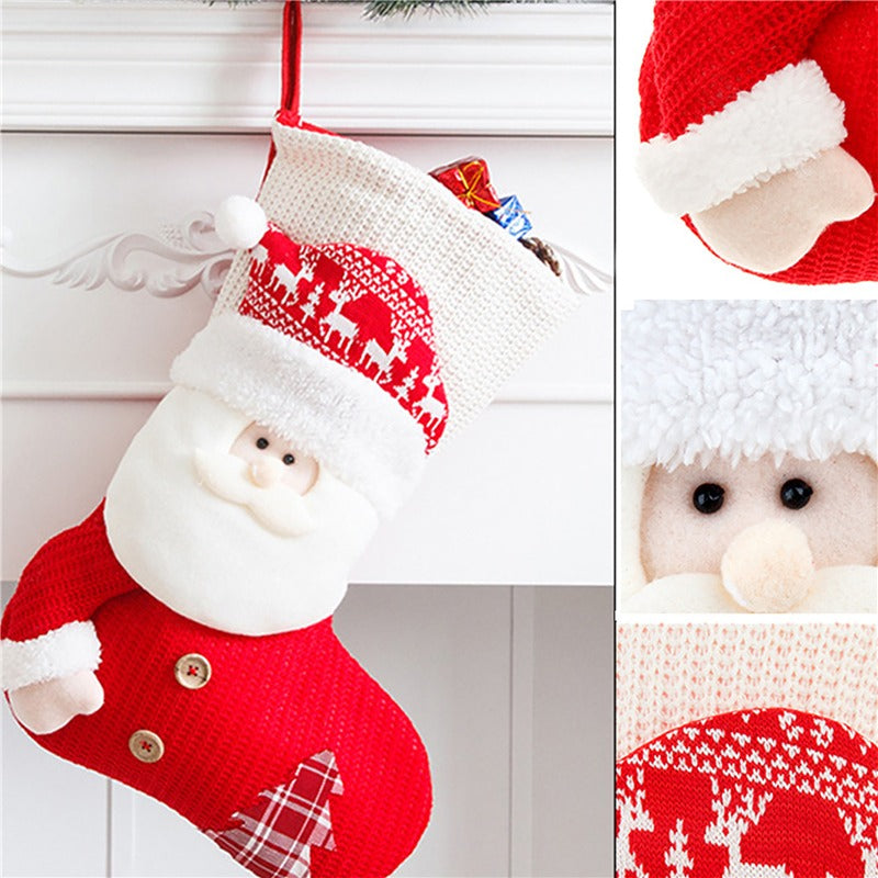 Large Red White Knitted Christmas Stocking Santa Claus Fireplace Decor Socks Xmas Gift Bags Candy Holder Decor for Home