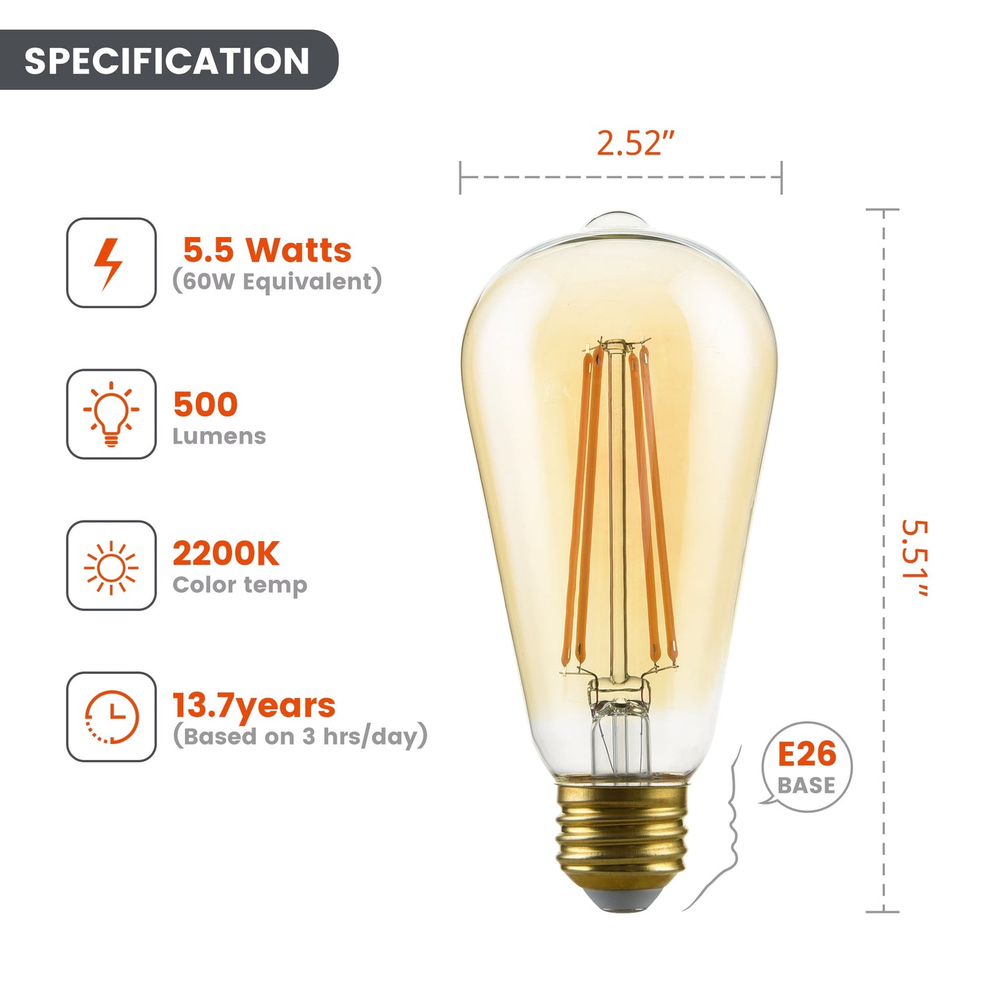 Vintage Bulb with comfort amber glow (4 or 8 Pack, 60W Equiv., E26 Base, ST19 Filament Dimmable)