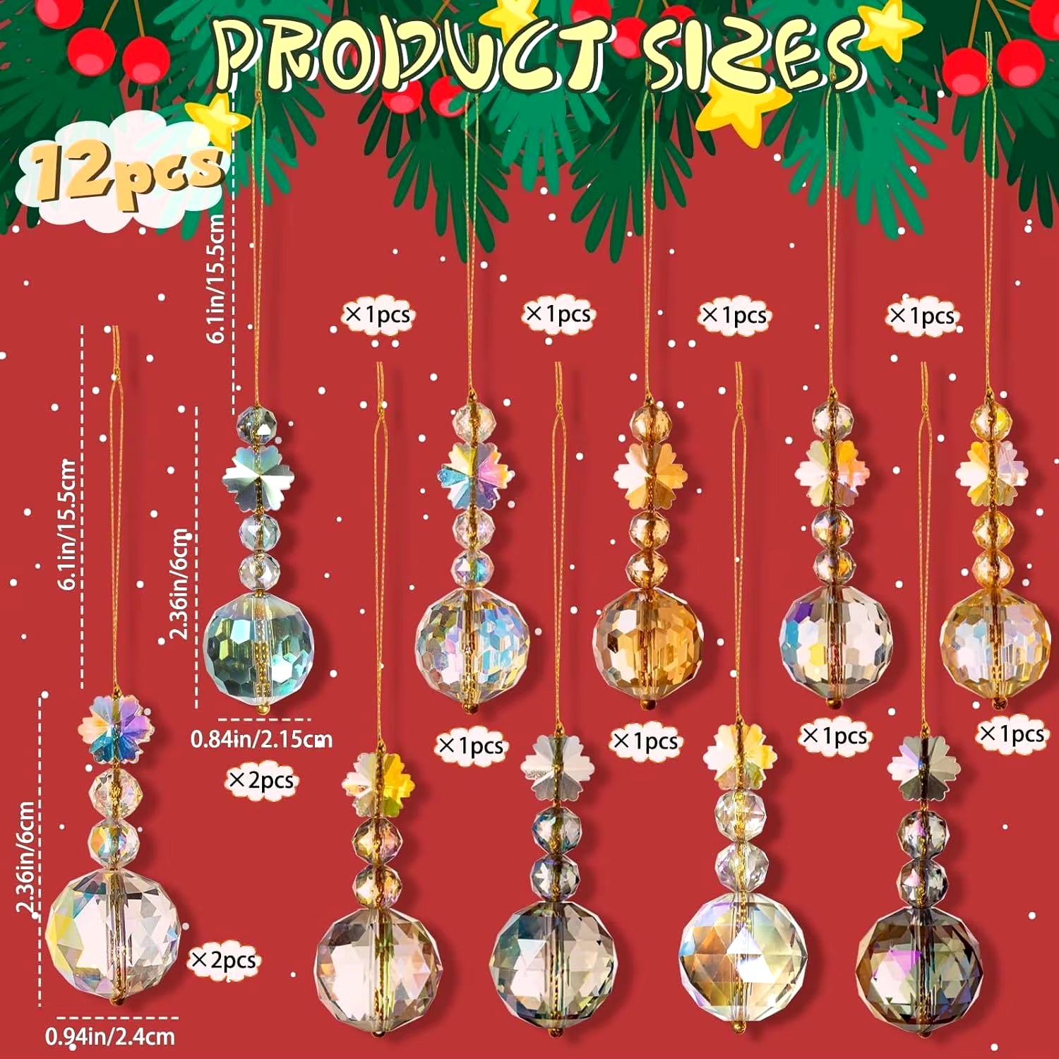 Christmas elegant prism balls (set of 12PCS)