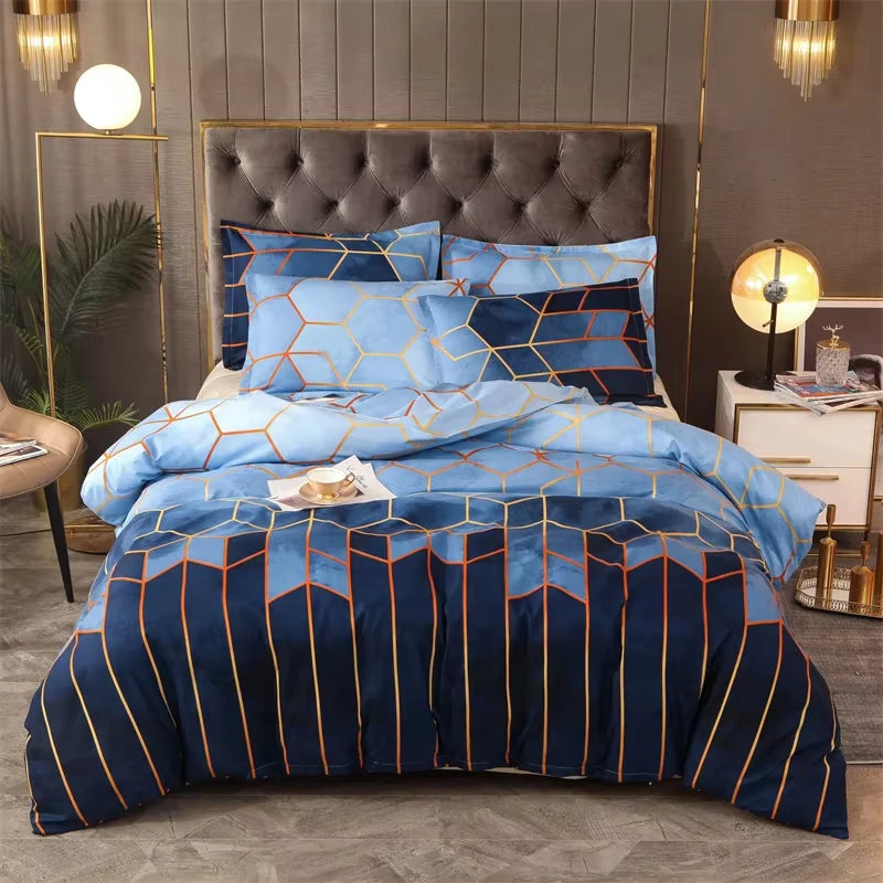 Bedding sets with Colorful and bit Goldish geometry patterns (duvet Cover + Pillowcases)