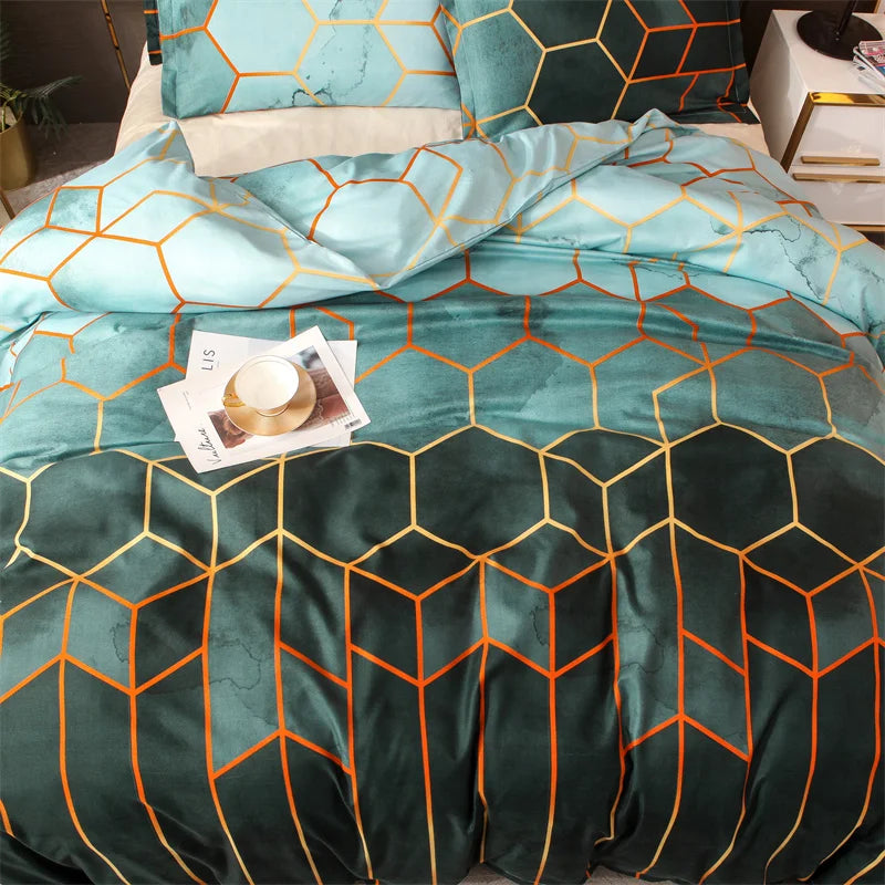 Bedding sets with Colorful and bit Goldish geometry patterns (duvet Cover + Pillowcases)