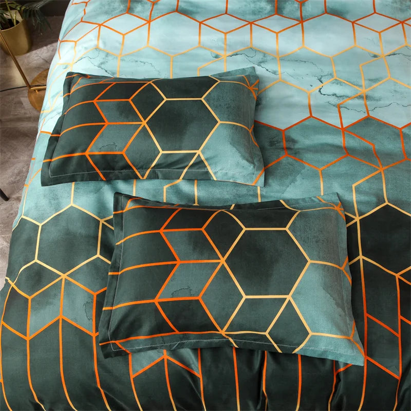 Bedding sets with Colorful and bit Goldish geometry patterns (duvet Cover + Pillowcases)