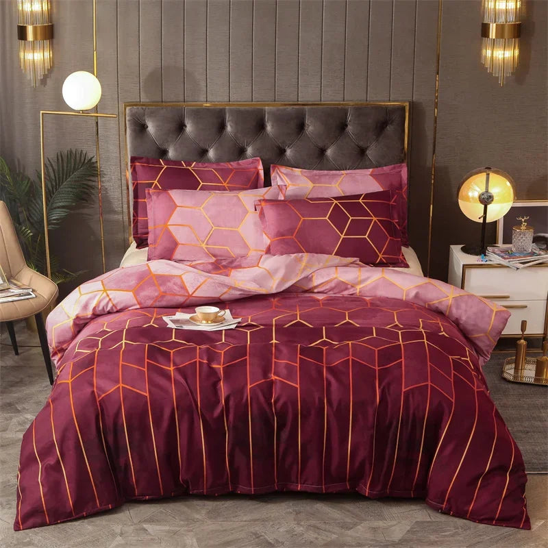 Bedding sets with Colorful and bit Goldish geometry patterns (duvet Cover + Pillowcases)