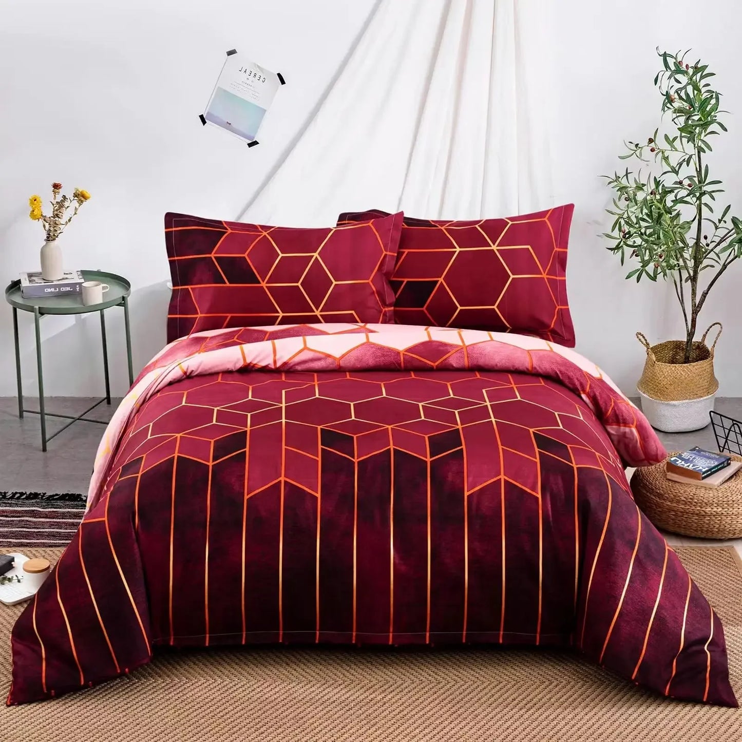 Bedding sets with Colorful and bit Goldish geometry patterns (duvet Cover + Pillowcases)