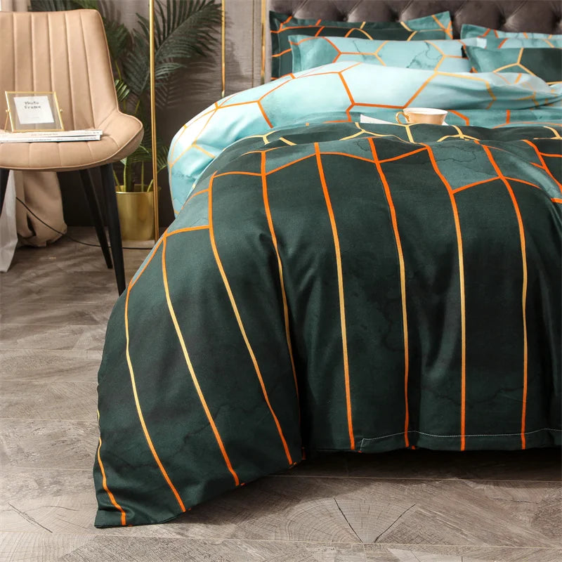 Bedding sets with Colorful and bit Goldish geometry patterns (duvet Cover + Pillowcases)