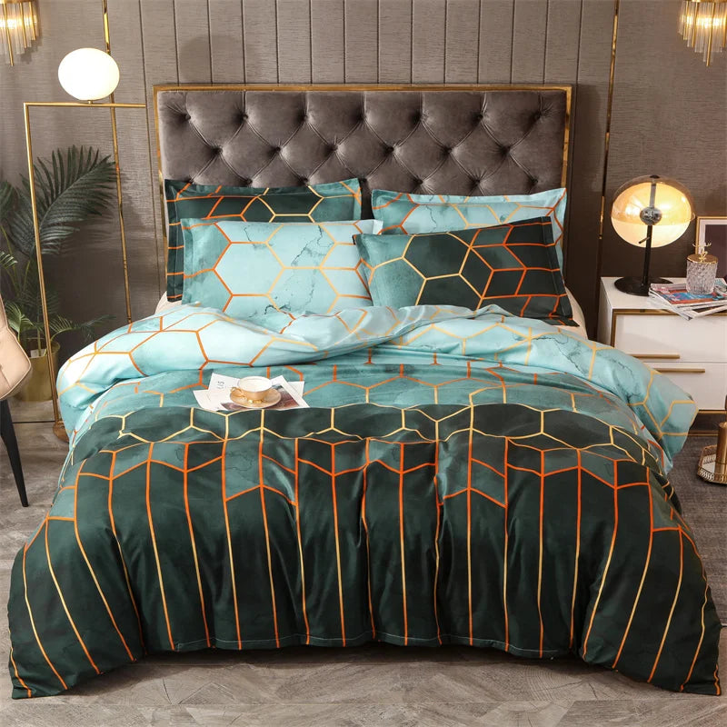 Bedding sets with Colorful and bit Goldish geometry patterns (duvet Cover + Pillowcases)