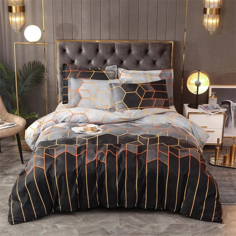 Bedding sets with Colorful and bit Goldish geometry patterns (duvet Cover + Pillowcases)