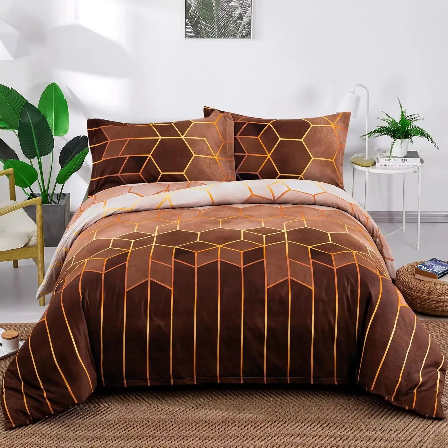 Bedding sets with Colorful and bit Goldish geometry patterns (duvet Cover + Pillowcases)