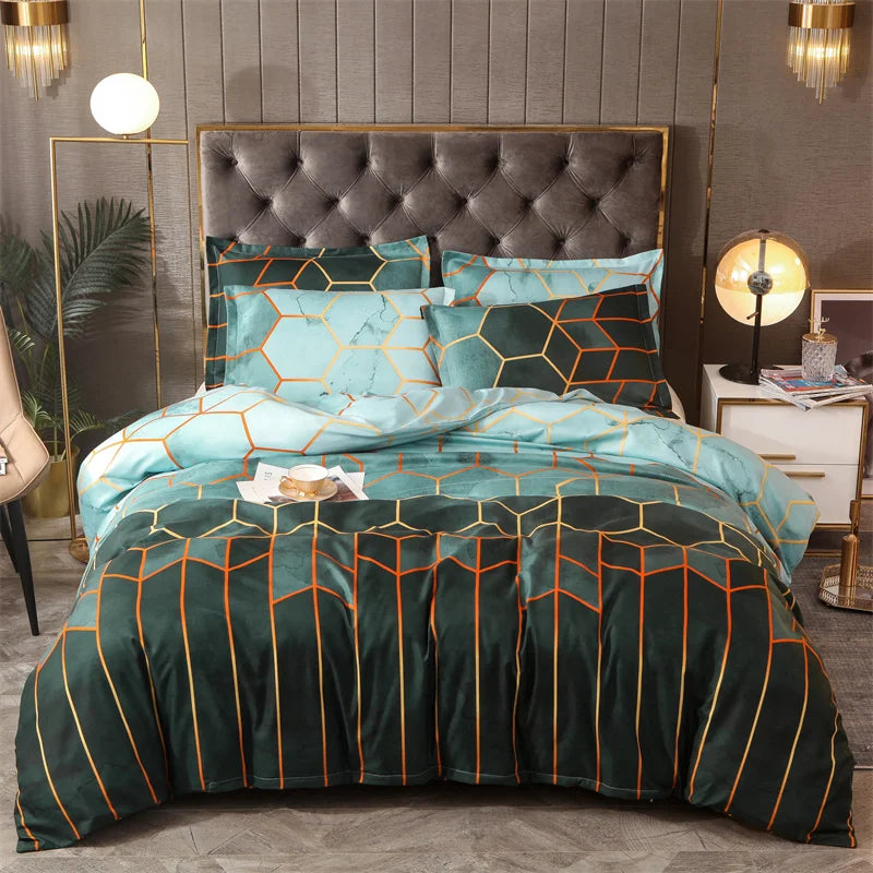 Bedding sets with Colorful and bit Goldish geometry patterns (duvet Cover + Pillowcases)