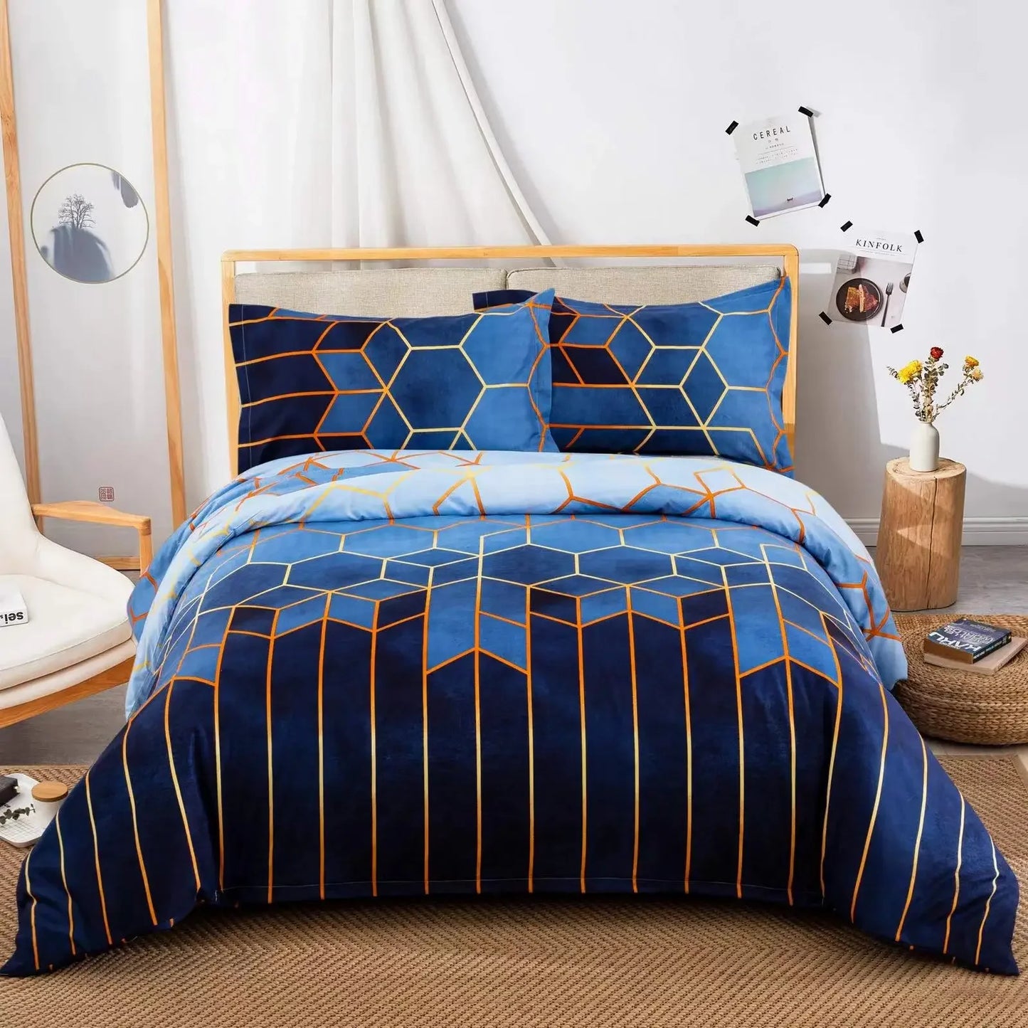 Bedding sets with Colorful and bit Goldish geometry patterns (duvet Cover + Pillowcases)